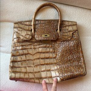 Preston & York Crocodile 100% Leather  Pattern Brown Satchel